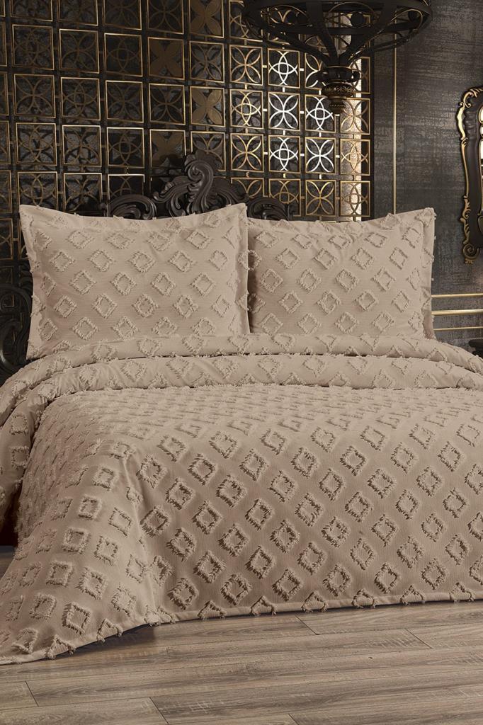 Çeyiz Diyarı Karoks 3 Parça Çift Kişilik Pike Takımı Bej - 1