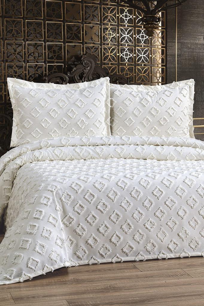 Çeyiz Diyarı Karoks 3 Parça Çift Kişilik Pike Takımı Krem - 1