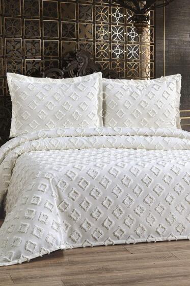 Çeyiz Diyarı Karoks 3 Parça Çift Kişilik Pike Takımı Krem - Çeyiz Diyarı