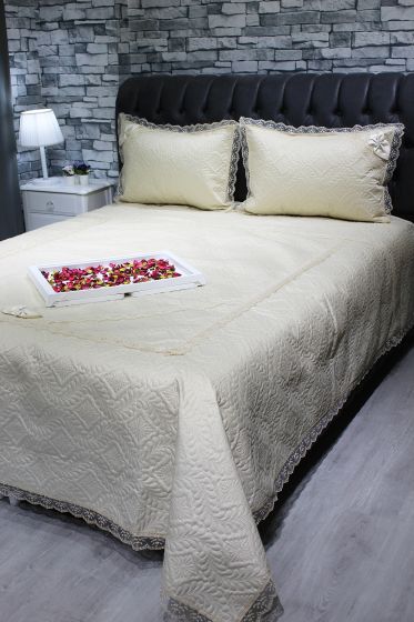 Çeyiz Diyarı Kırlangıç Çift Kişilik Kapitoneli Yatak Örtüsü Takımı Cappucino - Çeyiz Diyarı