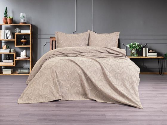 Çeyiz Diyarı Lenora 3 Parça Yatak Örtüsü Takımı Bej - Çeyiz Diyarı