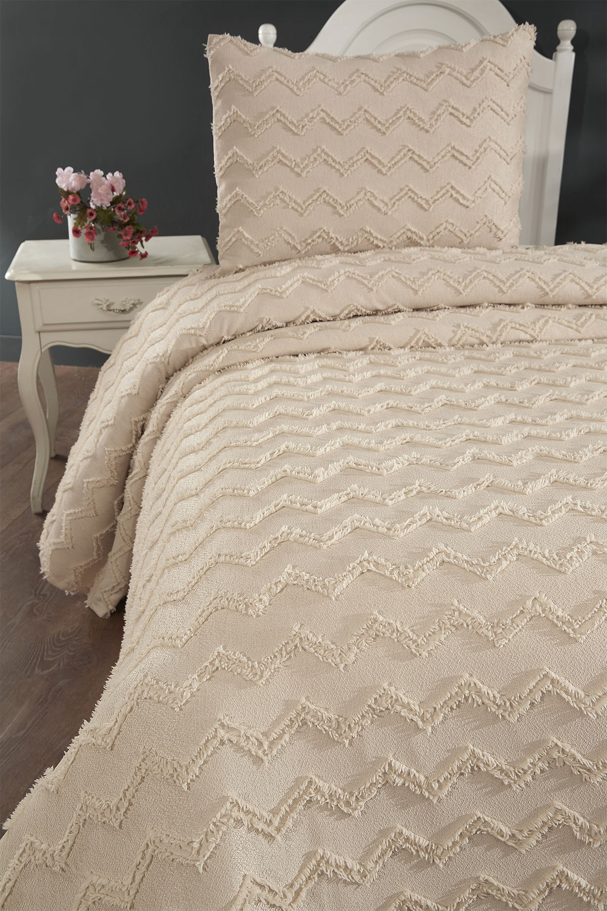 Çeyiz Diyarı Lumpa 2 Parça Tek Kişilik Pike Takımı Bej - 3