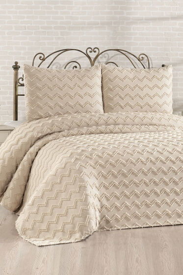 Çeyiz Diyarı Lumpa 3 Parça Çift Kişilik Pike Takımı Bej - Çeyiz Diyarı