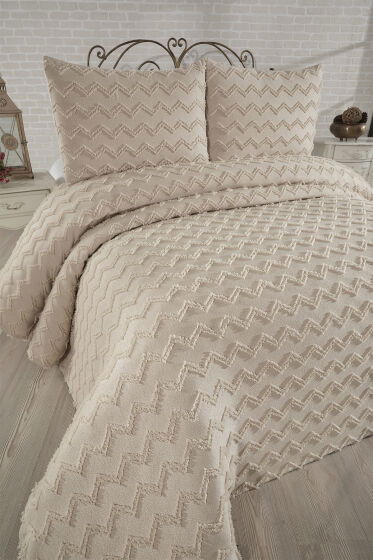 Çeyiz Diyarı Lumpa 3 Parça Çift Kişilik Pike Takımı Bej - Çeyiz Diyarı (1)