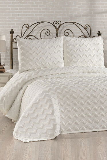 Çeyiz Diyarı Lumpa 3 Parça Çift Kişilik Pike Takımı Krem - Çeyiz Diyarı