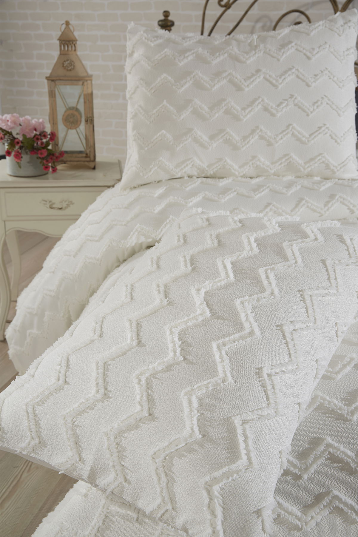 Çeyiz Diyarı Lumpa 3 Parça Çift Kişilik Pike Takımı Krem - 3