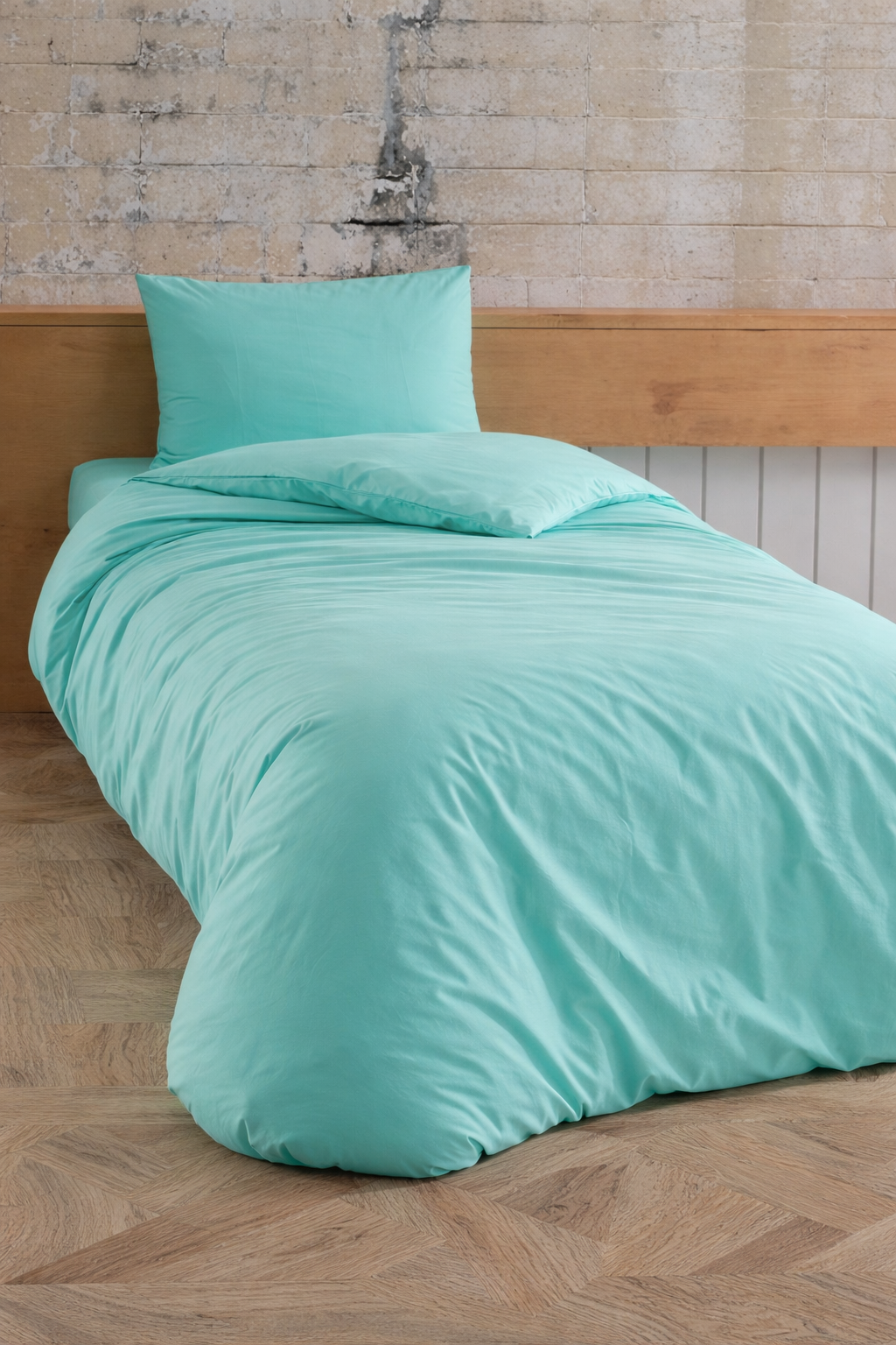 Çeyiz Diyarı Almond Lastikli Çarşaflı Tek Kişilik Nevresim Takımı Buz Mavisi - 1