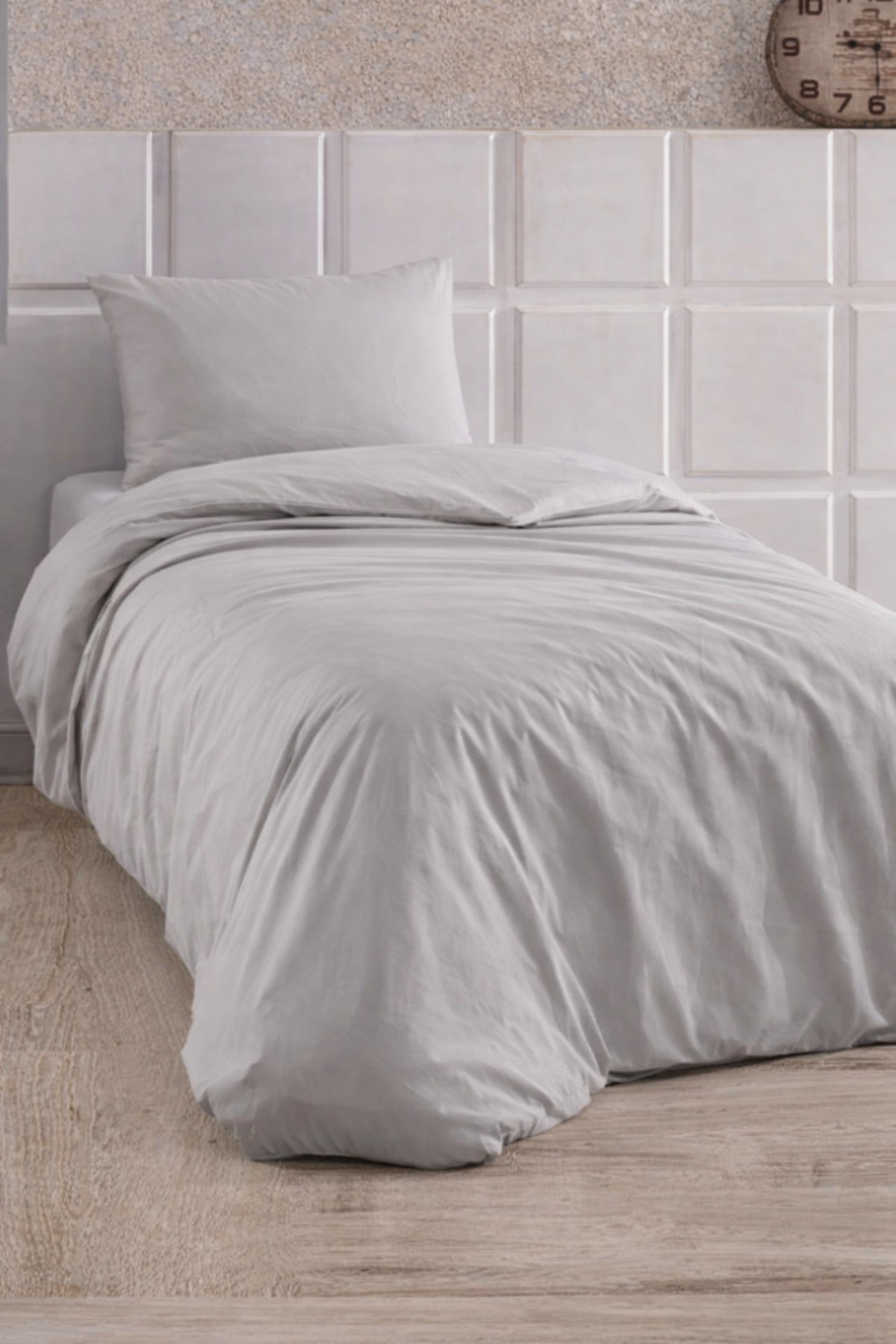 Çeyiz Diyarı Almond Lastikli Çarşaflı Tek Kişilik Nevresim Takımı Gri - 1