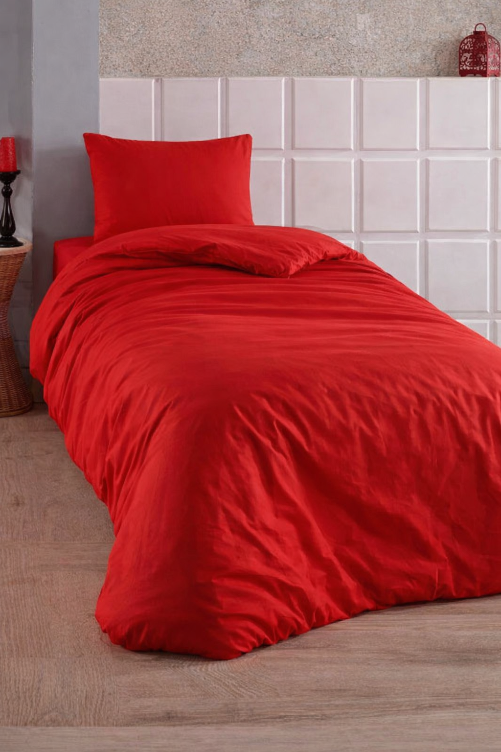 Çeyiz Diyarı Almond Lastikli Çarşaflı Tek Kişilik Nevresim Takımı Kırmızı - 1