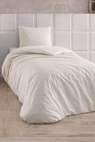 Çeyiz Diyarı Almond Lastikli Çarşaflı Tek Kişilik Nevresim Takımı Krem - Çeyiz Diyarı