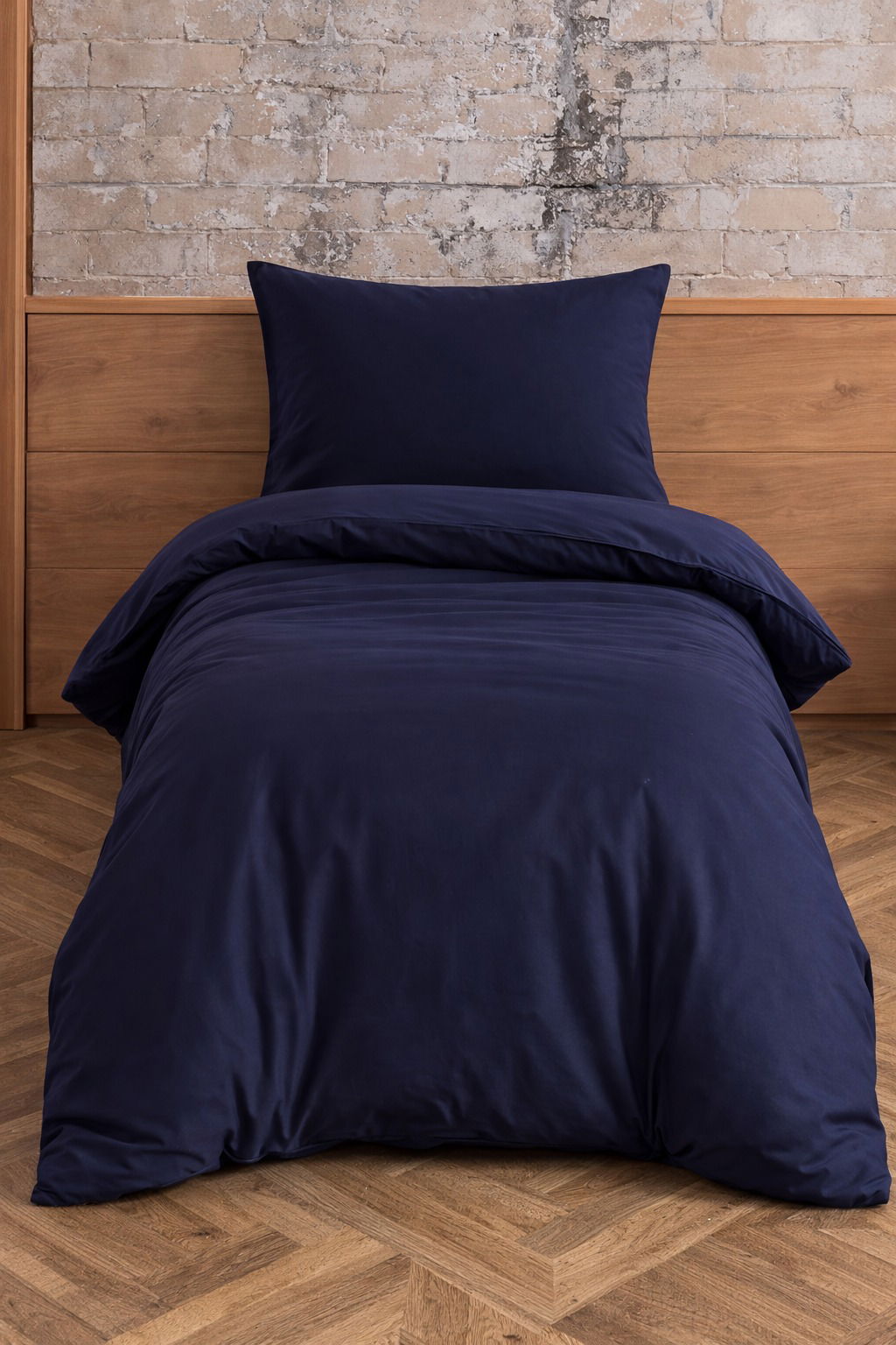 Çeyiz Diyarı Almond Lastikli Çarşaflı Tek Kişilik Nevresim Takımı Lacivert - 1