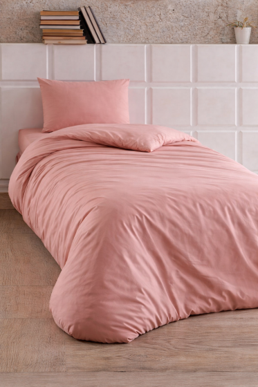 Çeyiz Diyarı Almond Lastikli Çarşaflı Tek Kişilik Nevresim Takımı Pudra - Çeyiz Diyarı