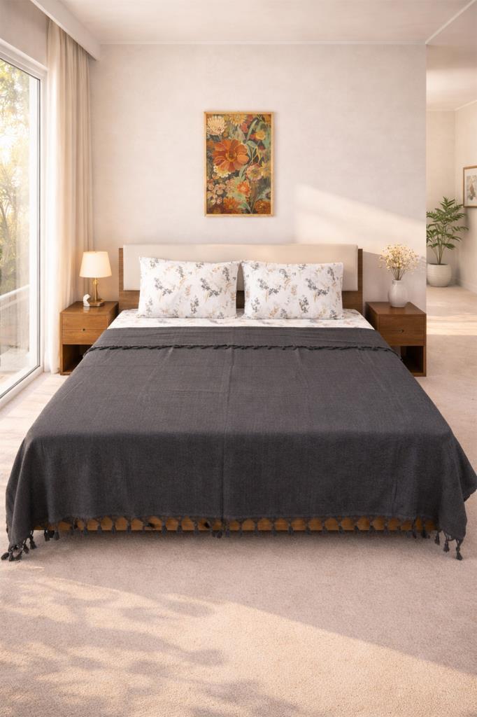 Çeyiz Diyarı Natural Çift Kişilik Pamuklu Pike Takımı Antrasit - 1