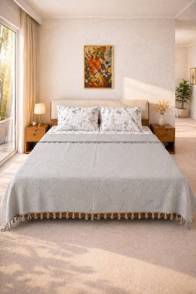 Çeyiz Diyarı Natural Çift Kişilik Pamuklu Pike Takımı Gri - 1