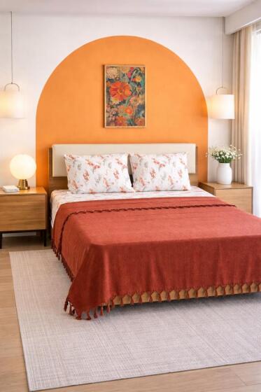 Çeyiz Diyarı Natural Çift Kişilik Pamuklu Pike Takımı Kiremit - Çeyiz Diyarı