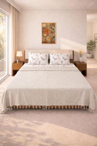 Çeyiz Diyarı Natural Çift Kişilik Pamuklu Pike Takımı Krem - Çeyiz Diyarı