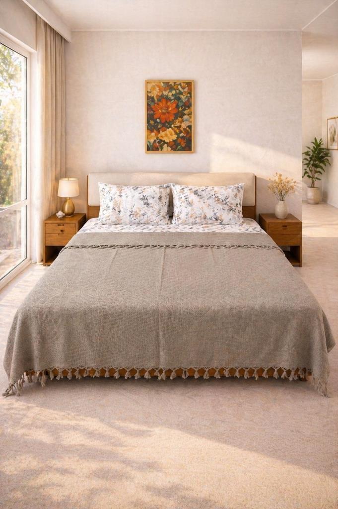 Çeyiz Diyarı Natural Çift Kişilik Pamuklu Pike Takımı Vizon - 1