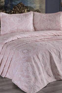 Çeyiz Diyarı Nisa Jakarlı Yatak Örtüsü Pudra - 1