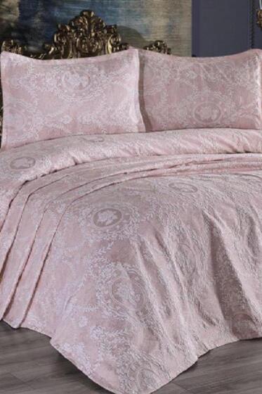 Çeyiz Diyarı Nisa Jakarlı Yatak Örtüsü Pudra - Çeyiz Diyarı