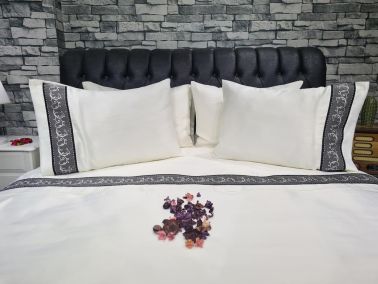 Çeyiz Diyarı Orkide Pamuk Saten Nevresim Takımı Krem Siyah - 1