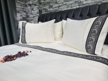 Çeyiz Diyarı Orkide Pamuk Saten Nevresim Takımı Krem Siyah - 2