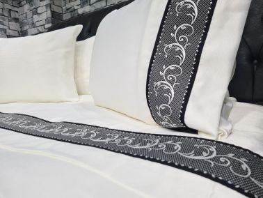 Çeyiz Diyarı Orkide Pamuk Saten Nevresim Takımı Krem Siyah - 4
