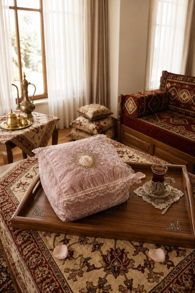 Çeyiz Diyarı Orta Boy Kadife Fermuarlı 40x40x20 cm Hurç Kahve - 1