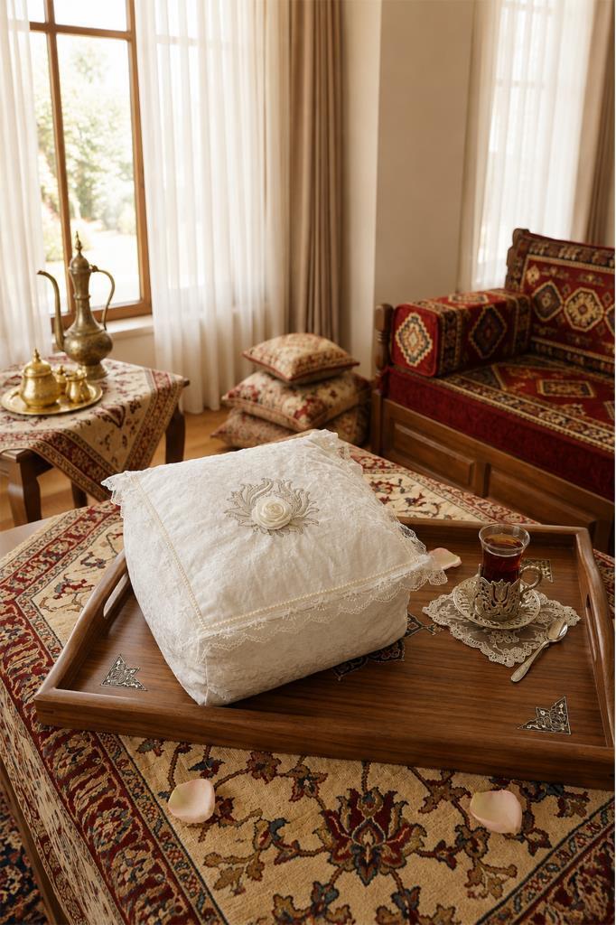 Çeyiz Diyarı Orta Boy Kadife Fermuarlı 40x40x20 cm Hurç Krem - 1