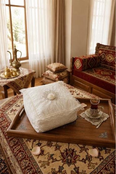 Çeyiz Diyarı Orta Boy Kadife Fermuarlı 40x40x20 cm Hurç Krem - Çeyiz Diyarı