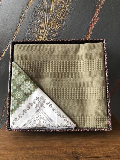 Çeyiz Diyarı Petek Çift Kişilik Pamuklu Pike Takımı Haki - Çeyiz Diyarı