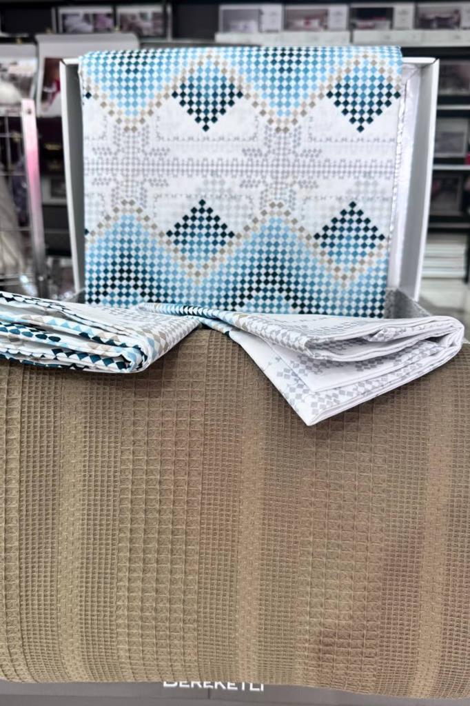 Çeyiz Diyarı Petek Çift Kişilik Pamuklu Pike Takımı Kahve - 2