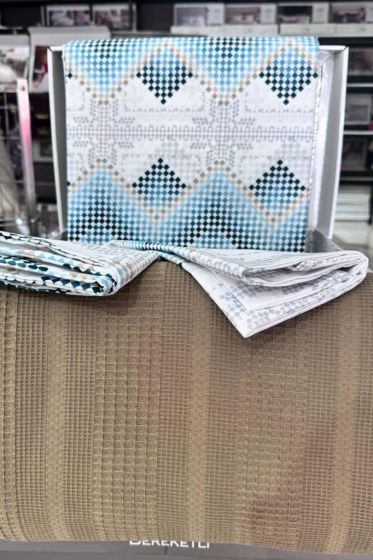 Çeyiz Diyarı Petek Çift Kişilik Pamuklu Pike Takımı Kahve - Çeyiz Diyarı (1)