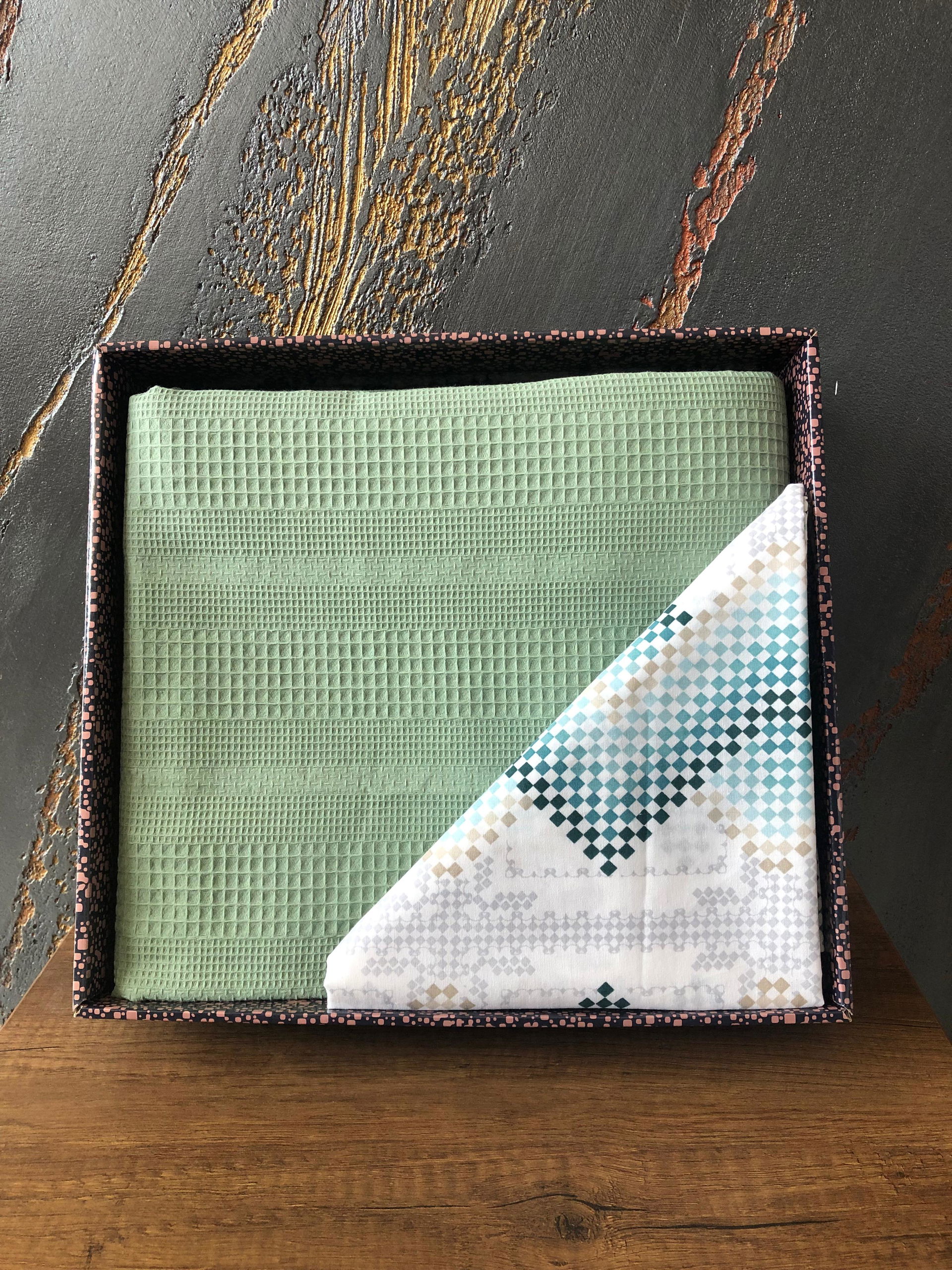 Çeyiz Diyarı Petek Çift Kişilik Pamuklu Pike Takımı Yeşil - 1