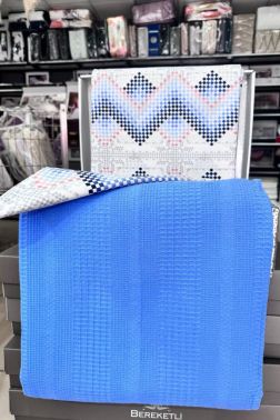 Çeyiz Diyarı Petek Tek Kişilik Pamuklu Pike Takımı Mavi - 1