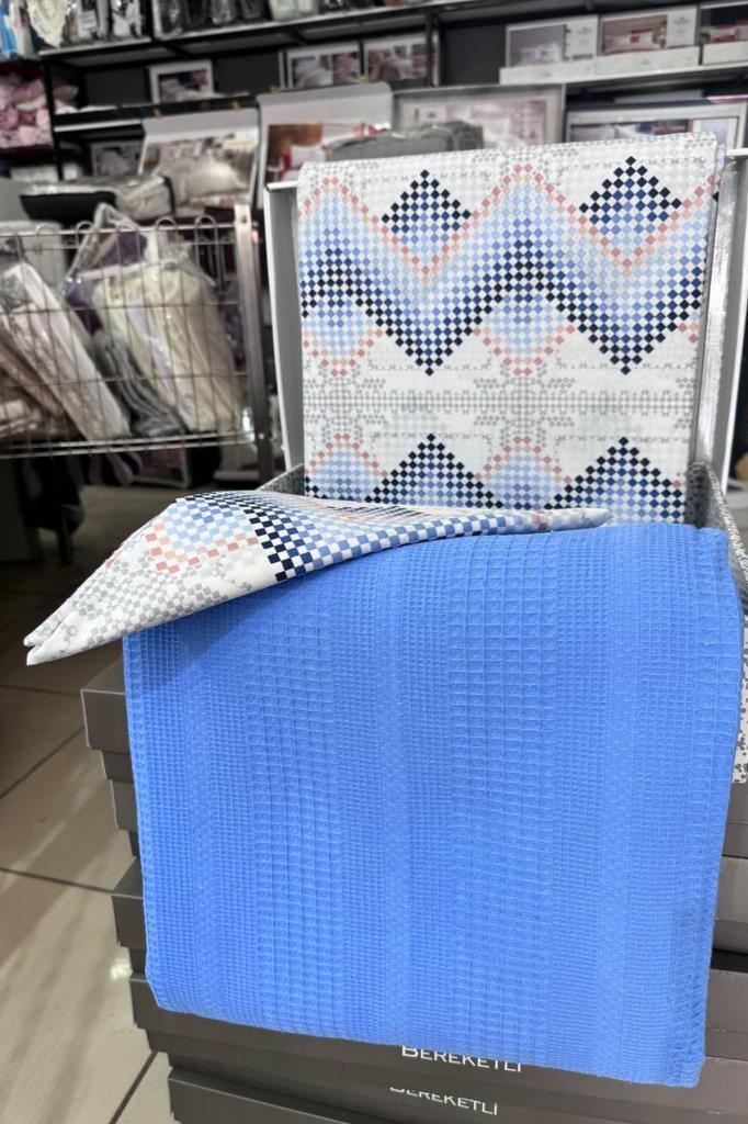 Çeyiz Diyarı Petek Tek Kişilik Pamuklu Pike Takımı Mavi - 2