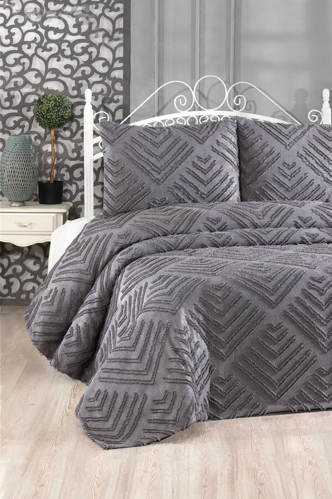 Çeyiz Diyarı Pine 3 Parça Çift Kişilik Pike Takımı Antrasit - 1