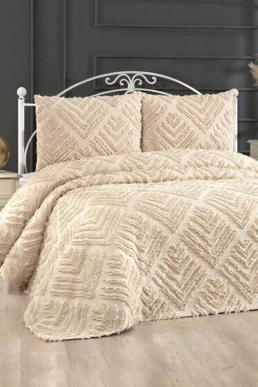 Çeyiz Diyarı Pine 3 Parça Çift Kişilik Pike Takımı Bej - Çeyiz Diyarı