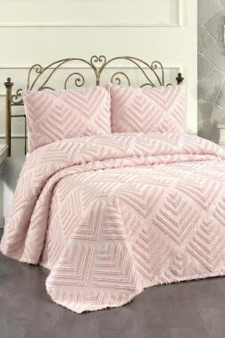 Çeyiz Diyarı Pine 3 Parça Çift Kişilik Pike Takımı Pudra - 1