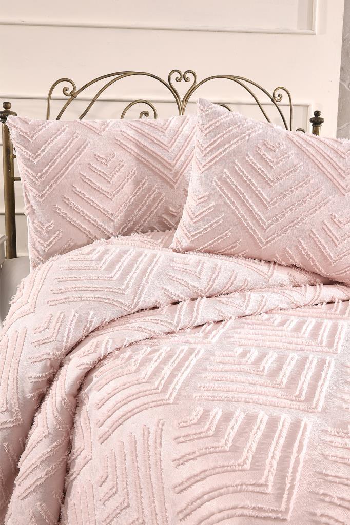 Çeyiz Diyarı Pine 3 Parça Çift Kişilik Pike Takımı Pudra - 3