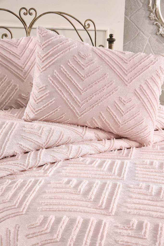 Çeyiz Diyarı Pine 3 Parça Çift Kişilik Pike Takımı Pudra - 4