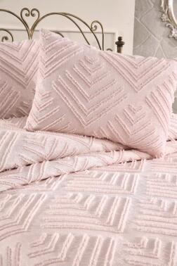 Çeyiz Diyarı Pine 3 Parça Çift Kişilik Pike Takımı Pudra - 4