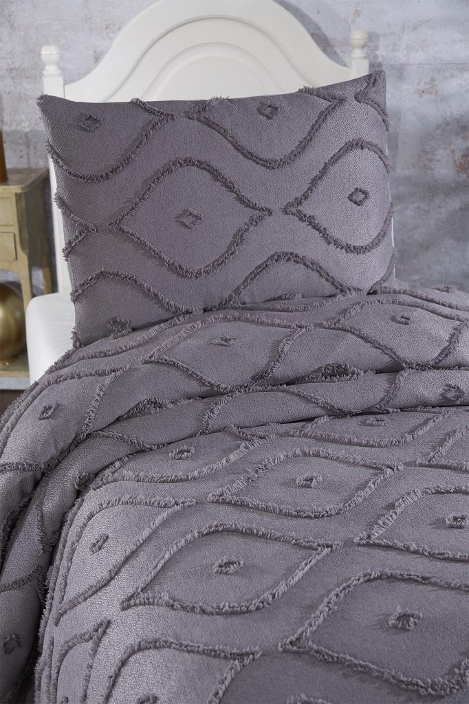 Çeyiz Diyarı Pirot 2 Parça Tek Kişilik Pike Takımı Antrasit - 4