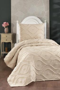 Çeyiz Diyarı Pirot 2 Parça Tek Kişilik Pike Takımı Bej - 1