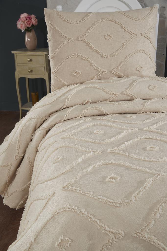 Çeyiz Diyarı Pirot 2 Parça Tek Kişilik Pike Takımı Bej - 3