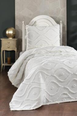 Çeyiz Diyarı Pirot 2 Parça Tek Kişilik Pike Takımı Krem - 1