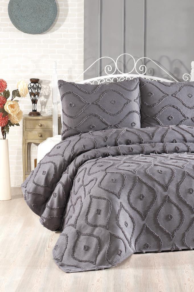 Çeyiz Diyarı Pirot 3 Parça Çift Kişilik Pike Takımı Antrasit - 1