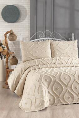 Çeyiz Diyarı Pirot 3 Parça Çift Kişilik Pike Takımı Bej - 1