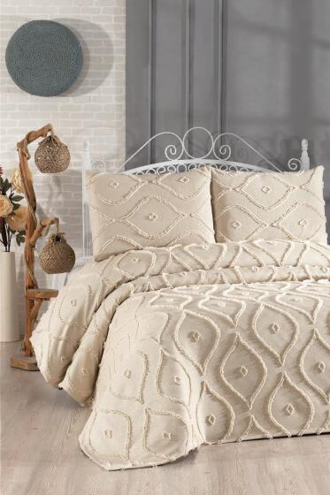 Çeyiz Diyarı Pirot 3 Parça Çift Kişilik Pike Takımı Bej - Çeyiz Diyarı