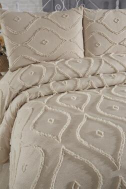 Çeyiz Diyarı Pirot 3 Parça Çift Kişilik Pike Takımı Bej - 5