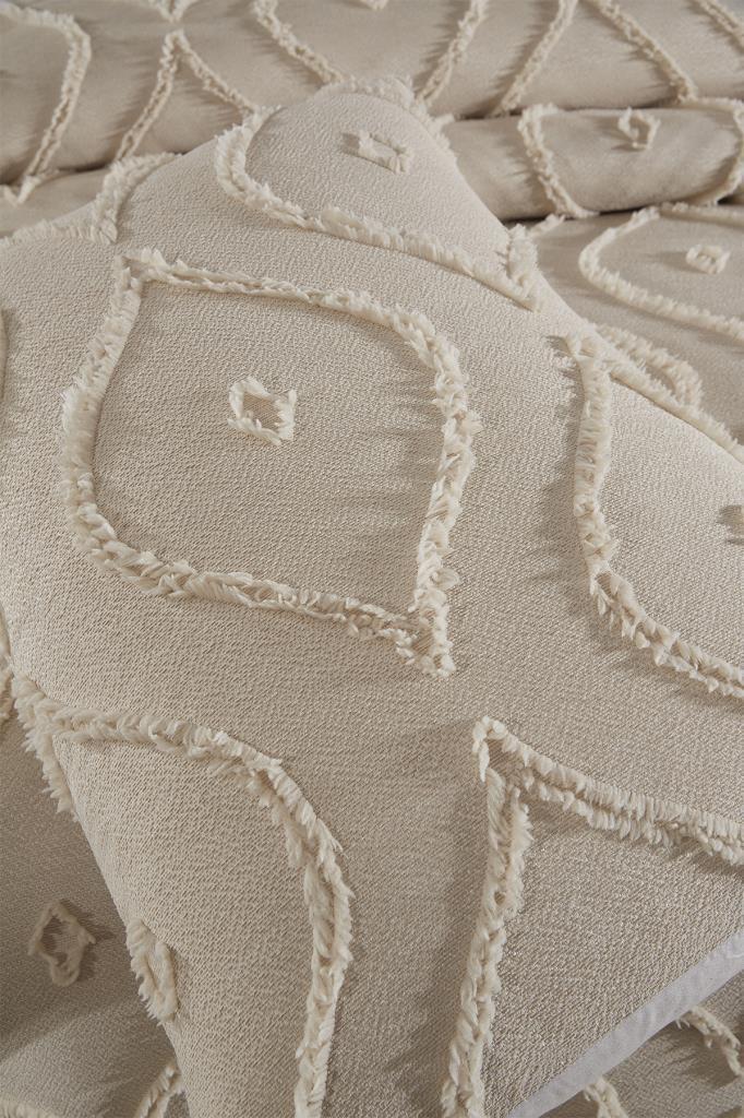 Çeyiz Diyarı Pirot 3 Parça Çift Kişilik Pike Takımı Bej - 6